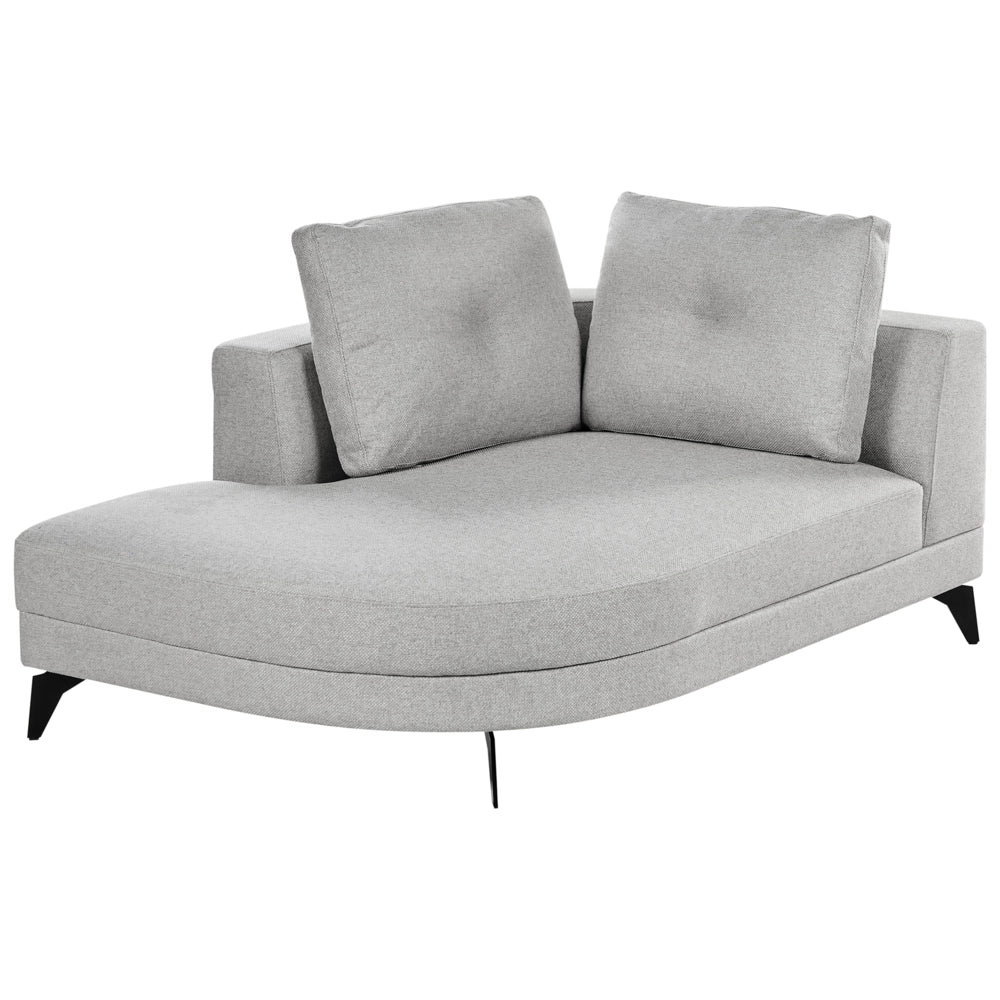 Chaise longue con rivestimento in lino sintetico idrorepellente Gambe in ferro nero con cuscini Grigio lato destro stile moderno