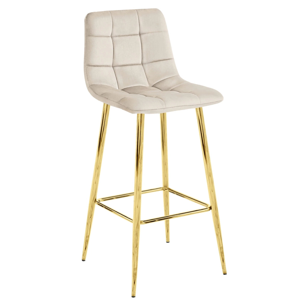 Sgabello Valora TEOTO in velluto beige con gambe dorate, design moderno