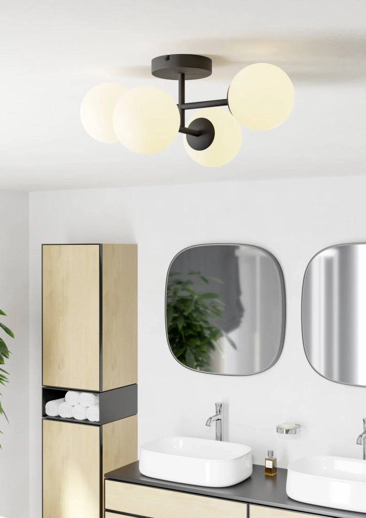 Plafoniera Contemporanea Castrovido Acciaio Nero Bianco 4 Luci G9 4,2 Ip44
