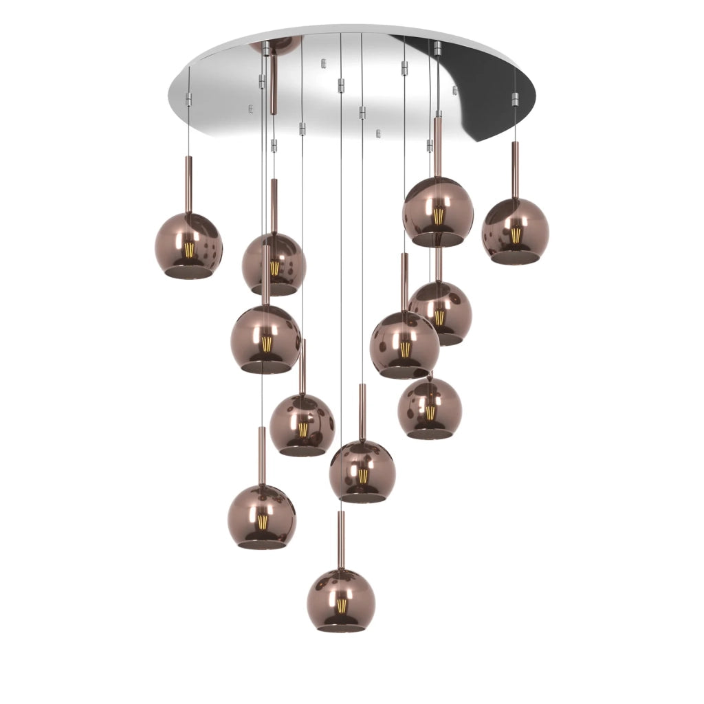 Lampadario Contemporaneo Future Metallo Cromo Vetro Rame 12 Luci E27