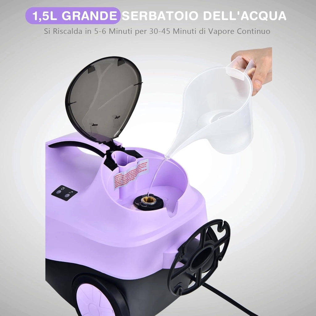 2000W Pulitore a Vapore con 19 Accessori e Serbatoio da 1,5L, Vapore per Tappeti, per Pulizie Profonde Pavimenti Finestre e Macchine (viola)