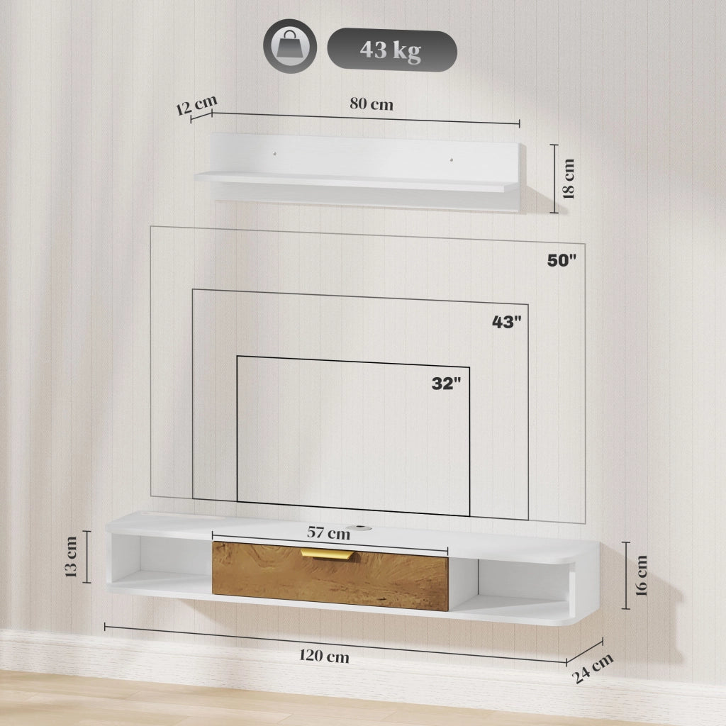 Mobile TV a parete con scaffale e ante ¨C Xylo ¨C legno bianco con ripiani aperti