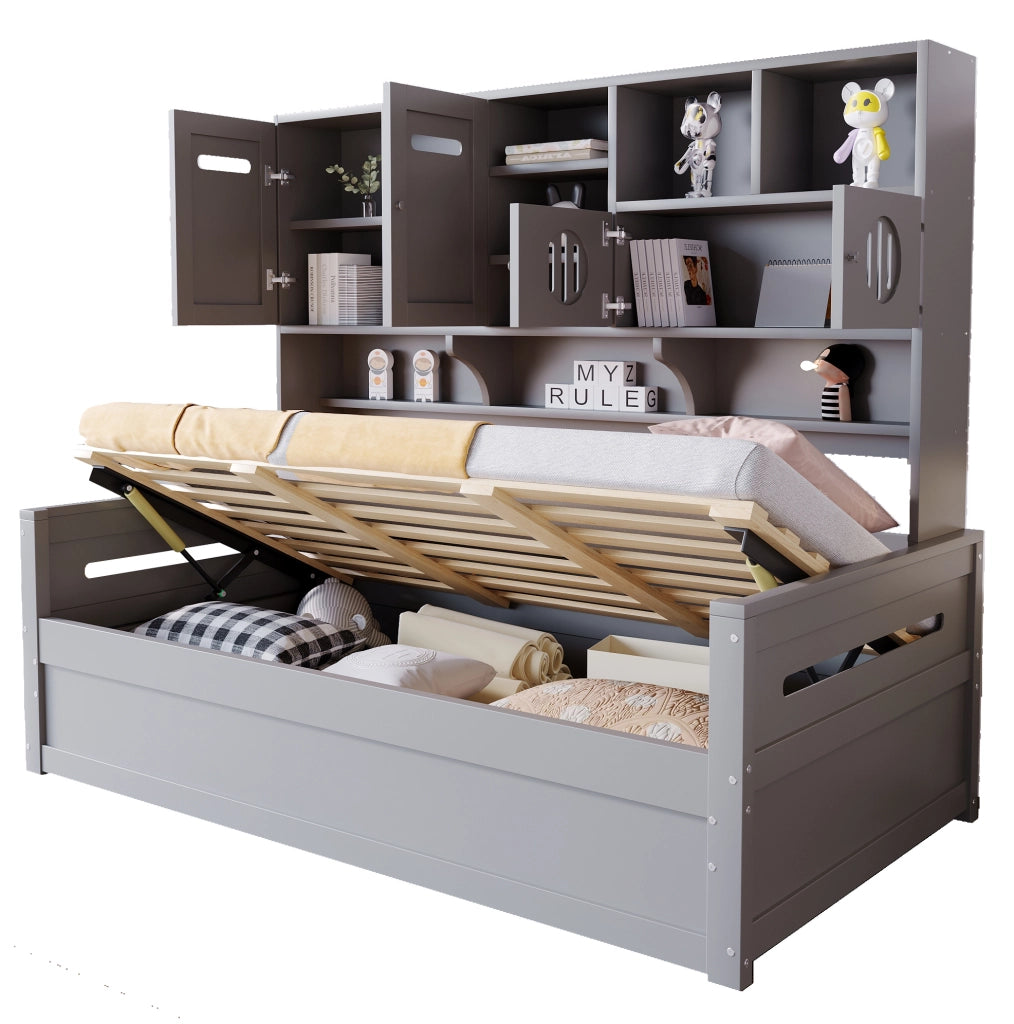 Letto singolo multifunzione con contenitore idraulico e vani portaoggetti 90x200 cm