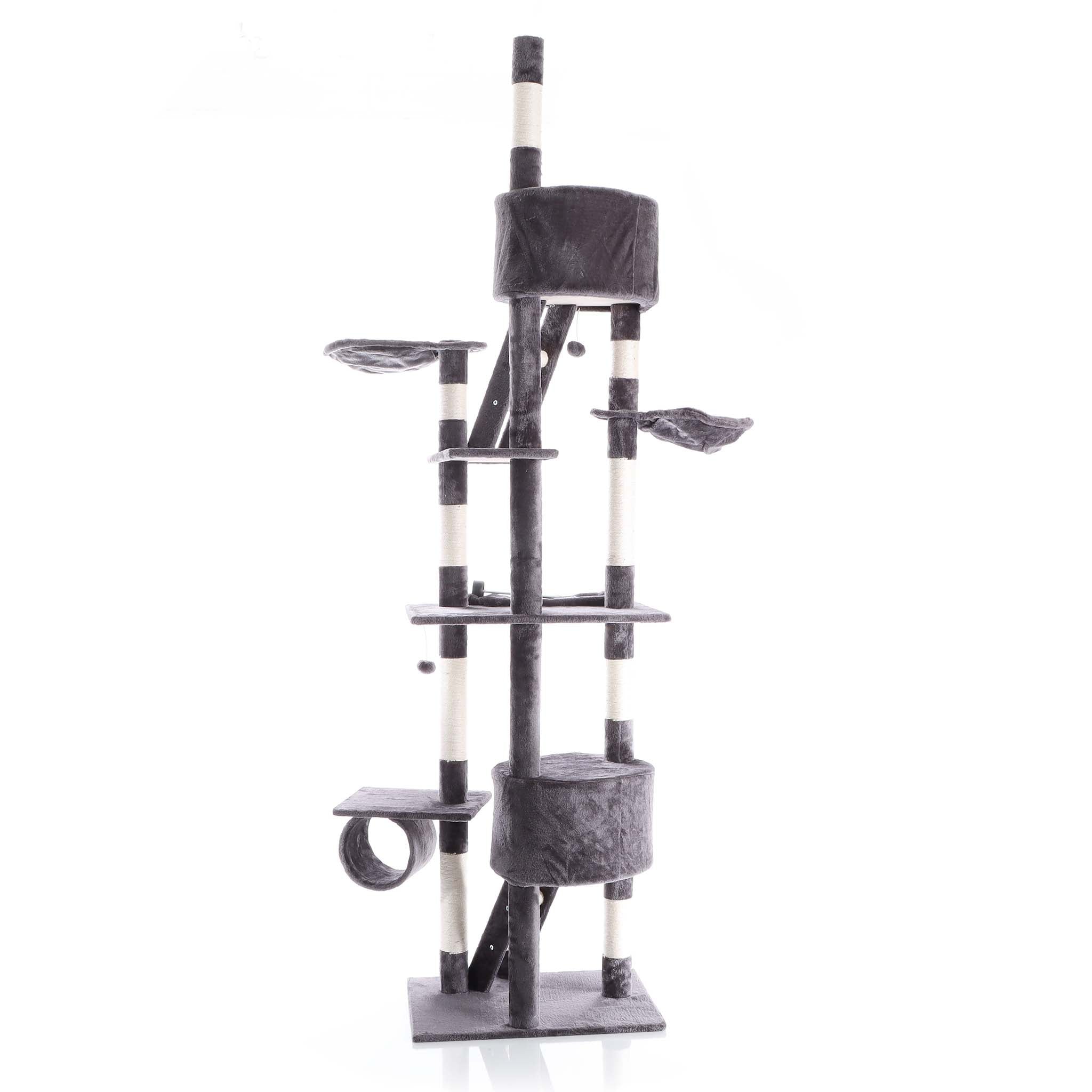 Albero tiragraffi 240-260cm grigio Modello a soffitto Sisal Con nicchie e amache