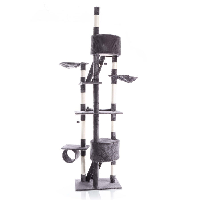 Albero tiragraffi 240-260cm grigio Modello a soffitto Sisal Con nicchie e amache
