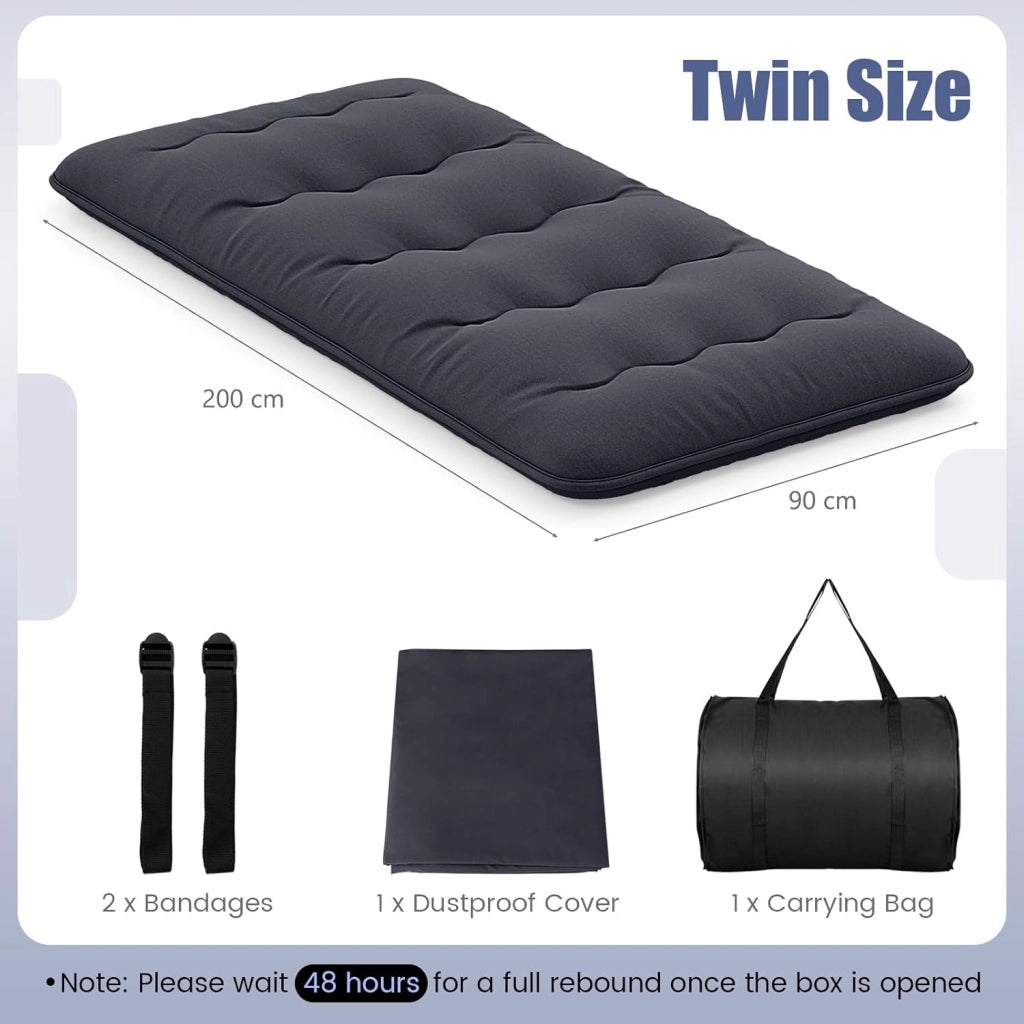Materasso da pavimento 90 x 200 cm, Futon Giapponese, Tatami, pieghevole e portatile, con borsa per il trasporto e rivestimento rimovibile, per camera degli ospiti, camera da letto