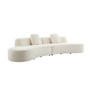 Divano virgola organico in tessuto bouclé, 5 posti, crema
