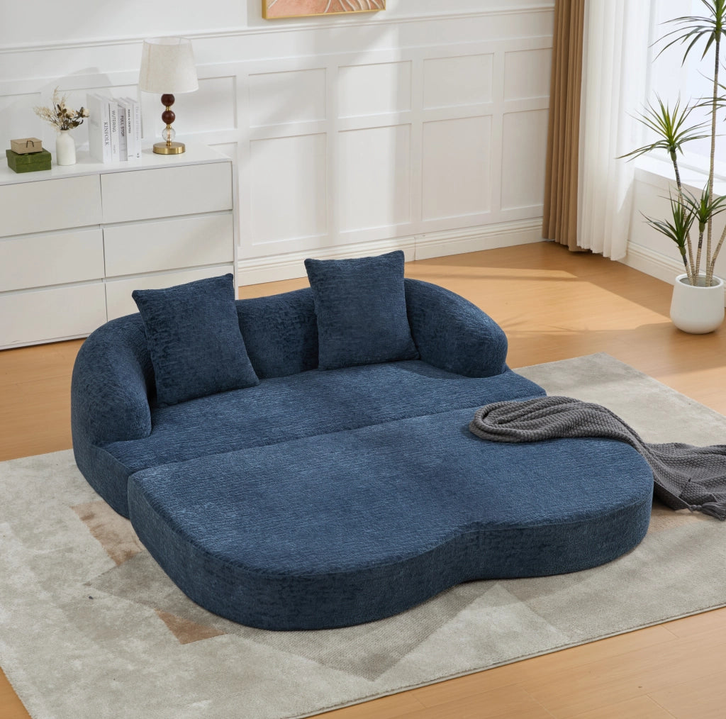 Divano letto 2 posti pieghevole in ciniglia; 157 x 84 x 65 cm; blu navy