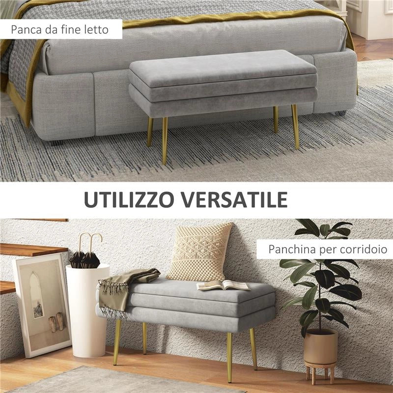 PANCA FONDO LETTO CON SPAZIO PORTAOGGETTI, IN ACCIAIO E POLIESTERE, 79.5X37.5X43 CM, GRIGIA