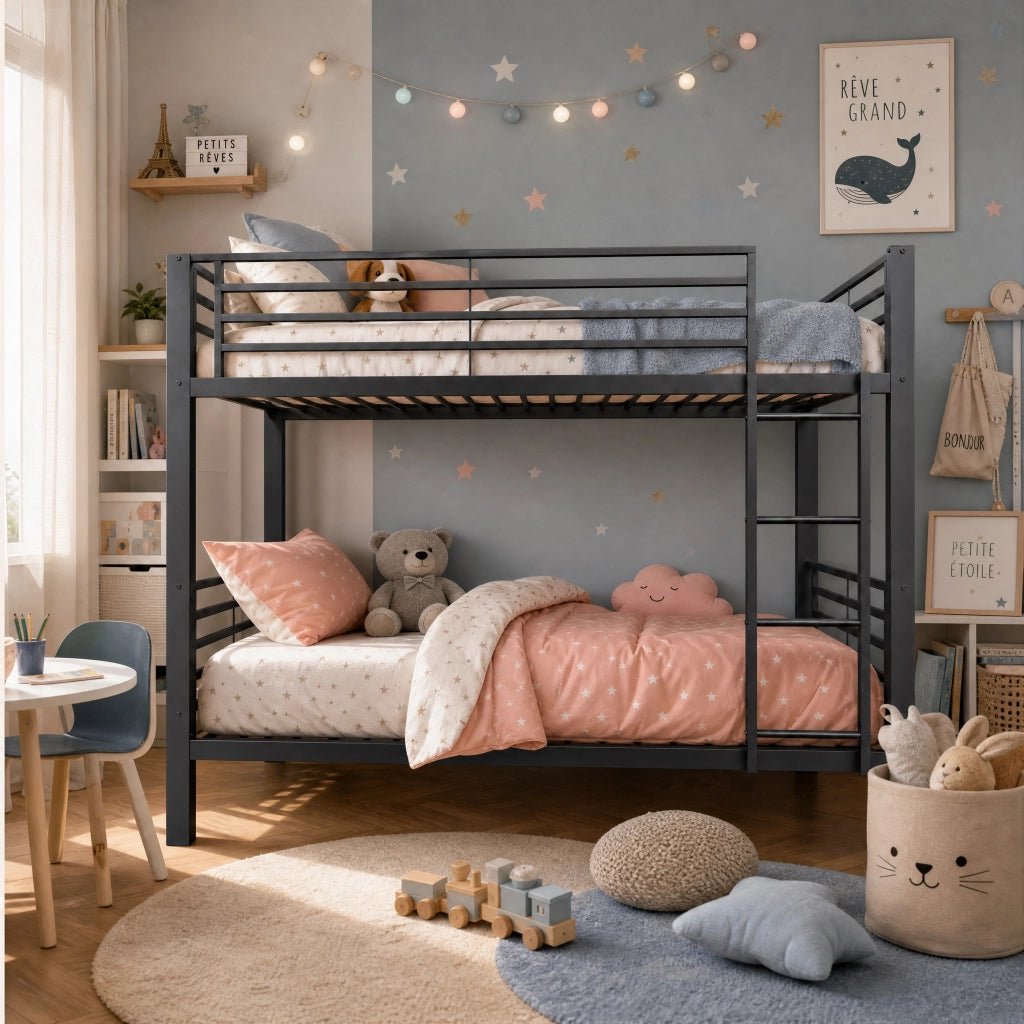 letto a castello metallo nero 90 x 200 cm