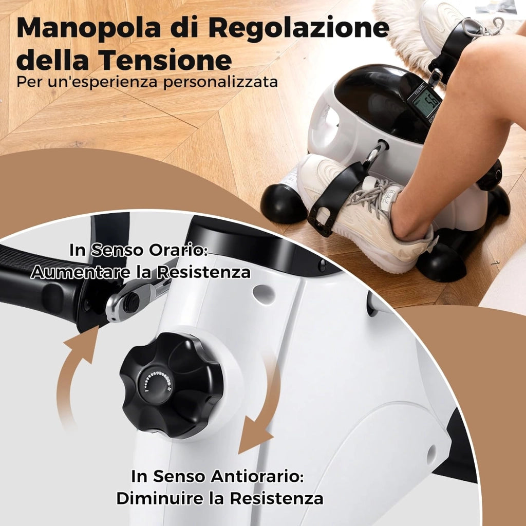 Mini Cyclette, Macchina Portatile per Pedaliere Braccia e Gambe con Display LCD, Cyclette sotto Scrivania da Interno per Allenamento, Portata 100 kg