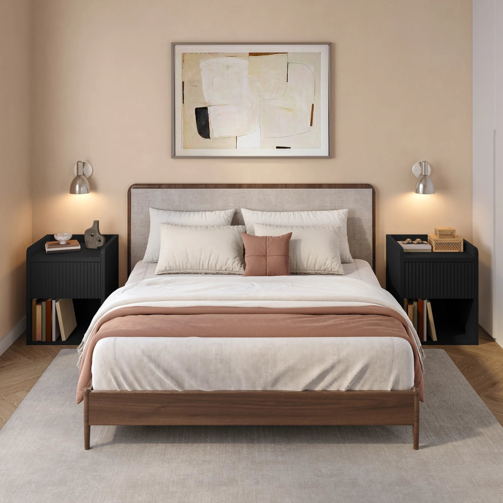 Set di 2 Comodini Nand con Cassetto e Vano Aperto 55x49x39 cm Nero [en.casa]