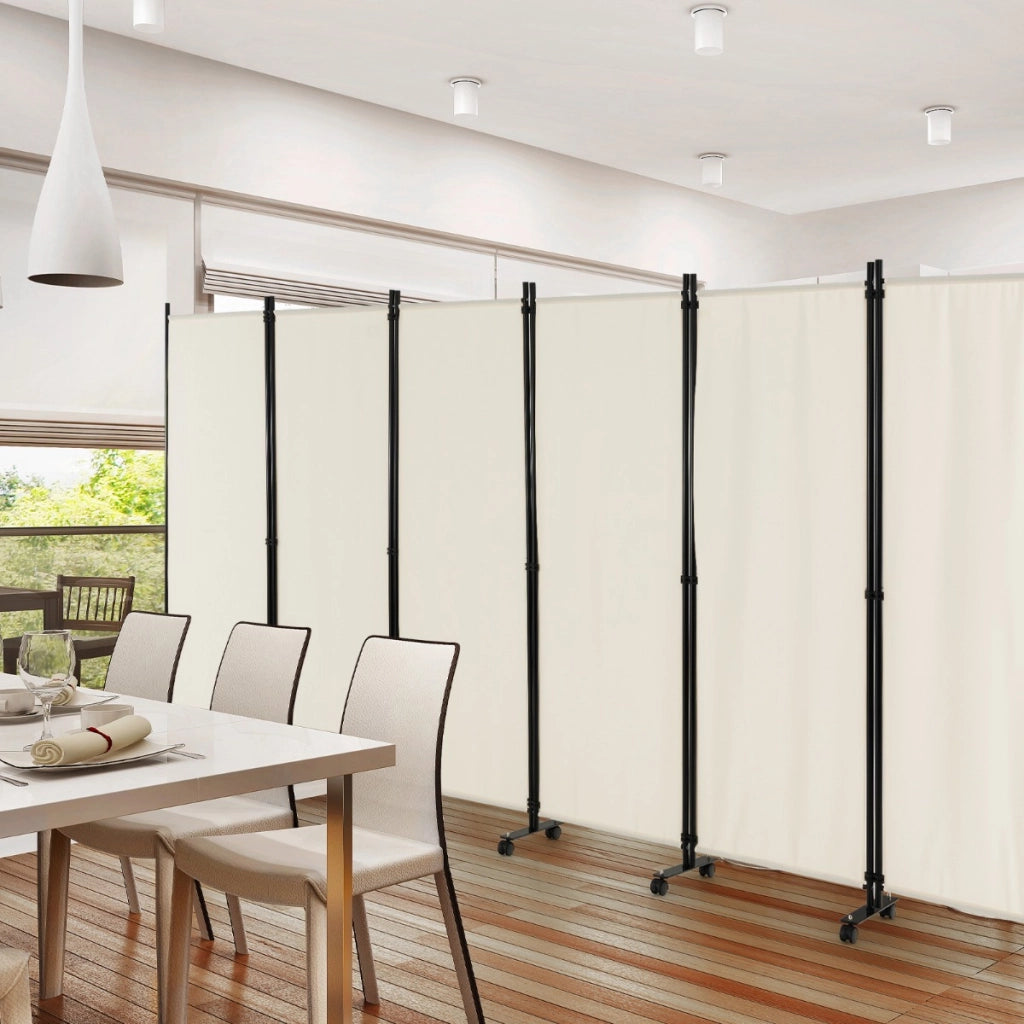 Divisorio pieghevole a 6 pannelli con ruote bloccabili-Separ¨¨ per interni 172cm da soggiorno ufficio Beige