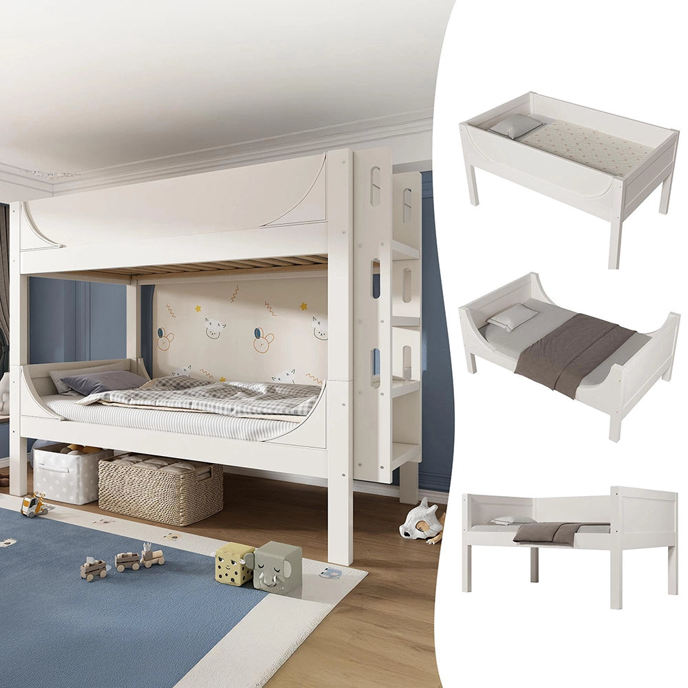 Letto a castello separabile-Xylo-90x200cm, scala flessibile, design slitta, bianco