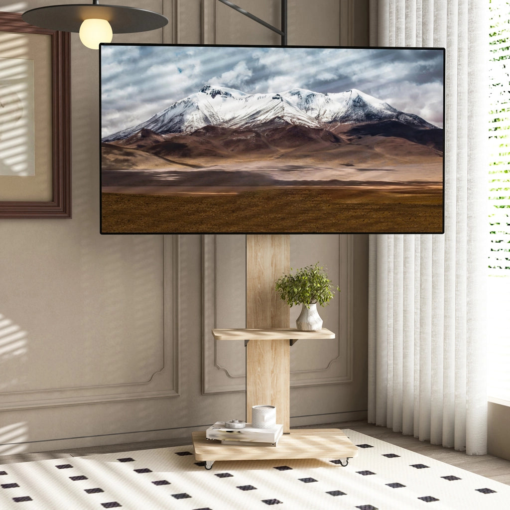 Supporto TV Mobile con Ripiano 32-75 Pollici Altezza Regolabile ¨C Xylo ¨C Rovere 60x40 cm