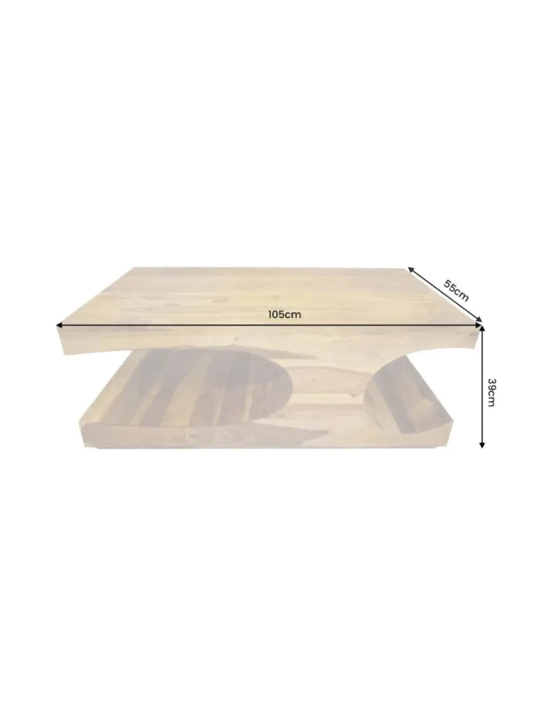 Tavolino basso NOMA 105 cm in legno massello di Sheesham verniciato con nicchie arrotondate