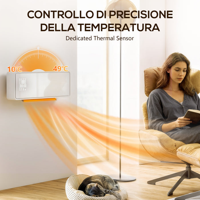 Stufa Ceramica 2000W a Parete con 3 Modalità Timer Telecomando e Blocco Bambini Bianco