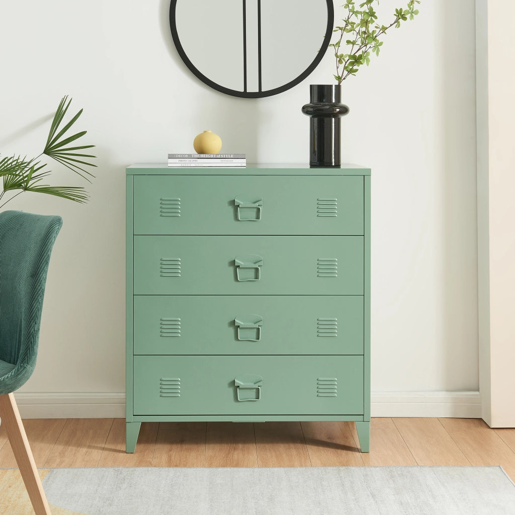 Cassettiera Hämeenlinna Comò in Acciaio con 4 Cassetti 92 x 80 x 40 cm Verde opaco [en.casa]