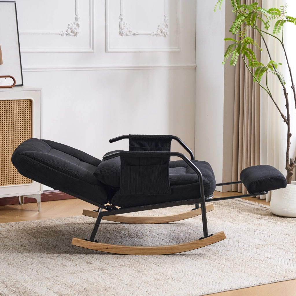 POLTRONA A DONDOLO Reclinabile 82x62 cm Velluto Nero con poggiapiedi estraibile