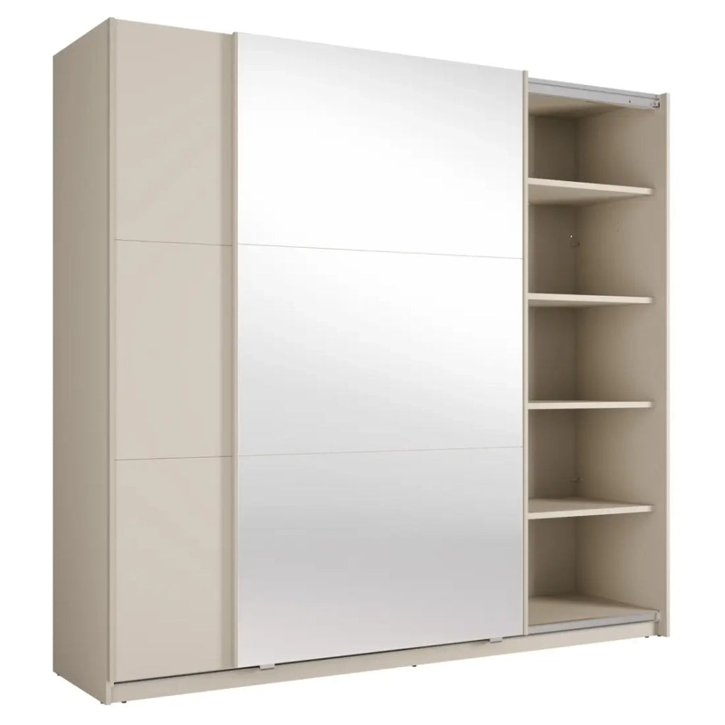 Armadio VENEZIA con cabina armadio aperta LED e specchi cachemire 221 cm