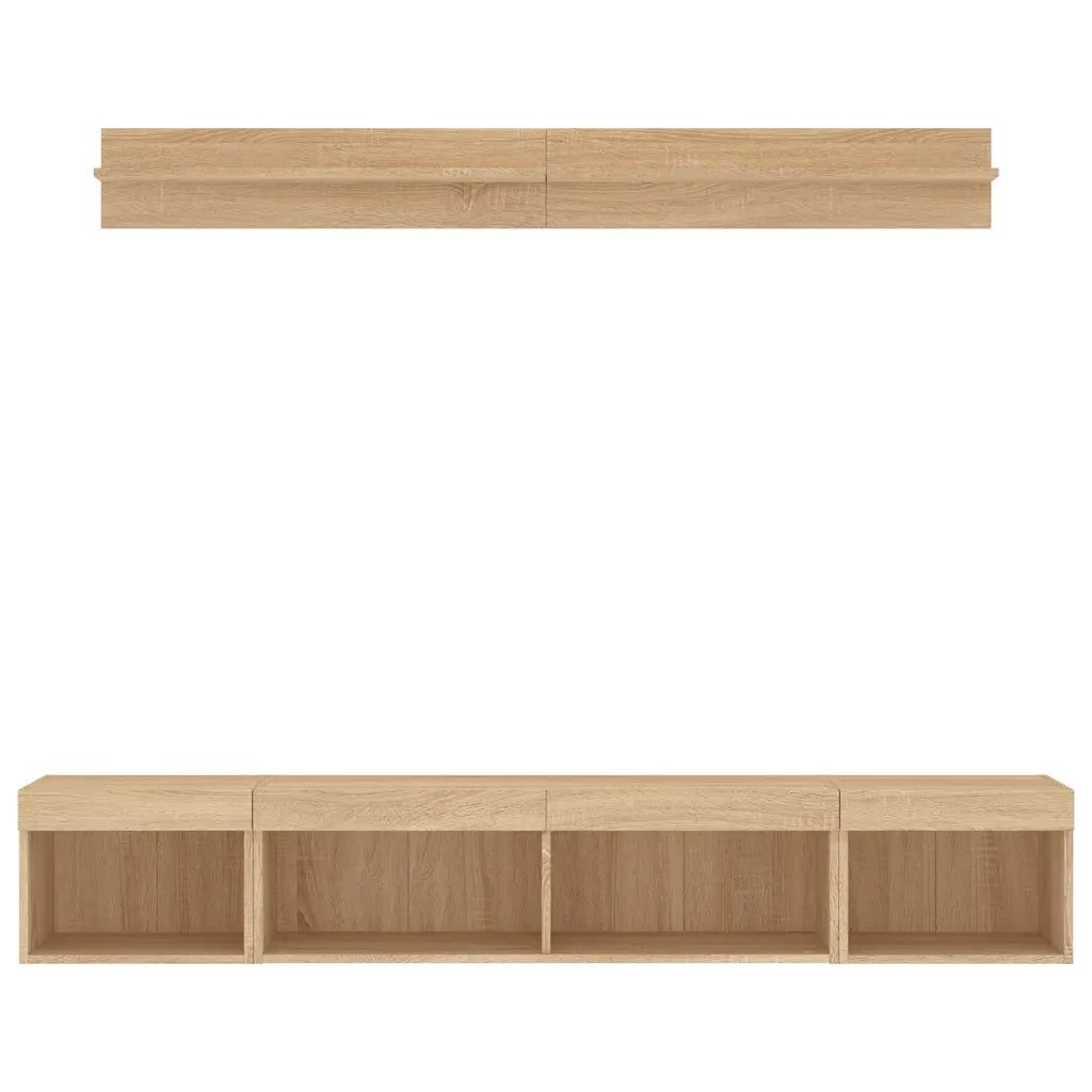 vidaXL Mobili TV a Muro con LED 5pz Rovere Sonoma Legno Multistrato