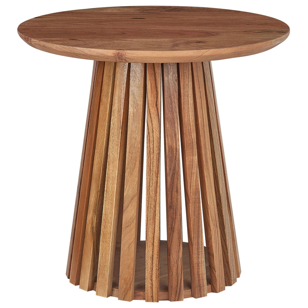 Tavolino moderno in legno di acacia scura dalla forma rotonda stile moderno contemporaneo sala da pranzo