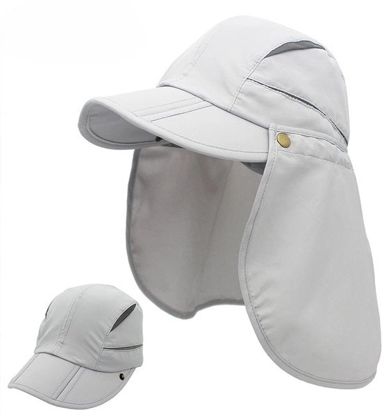 Cappello da sole con protezione rimovibile per la nuca Cappello estivo multifunzionale Protezione solare Adattabile per diametro del capo 58-60 cm - Bianco spezzato