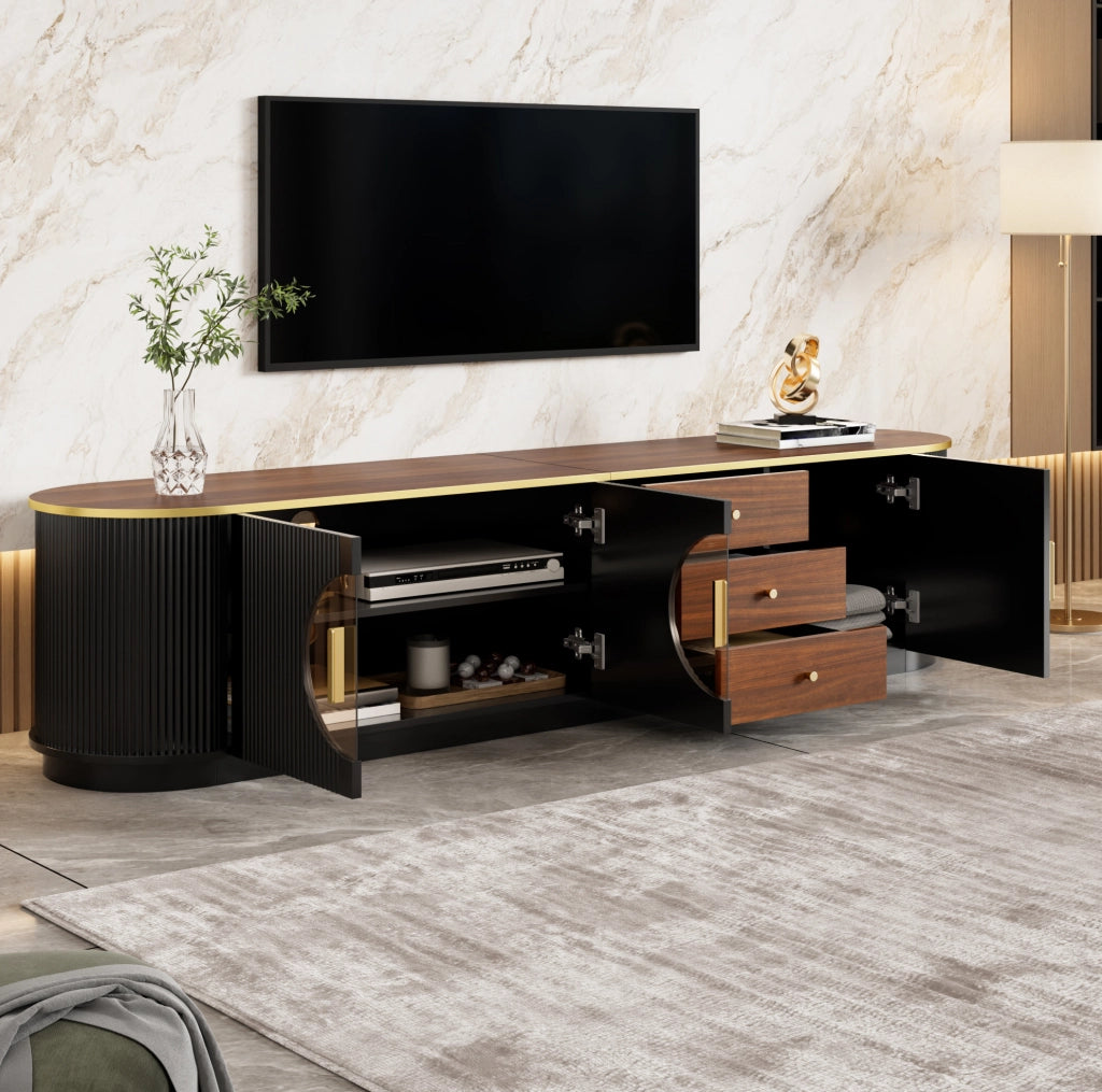 Mobile TV moderno 180x40x46 cm in MDF; con 3 cassetti e 3 ante; nero