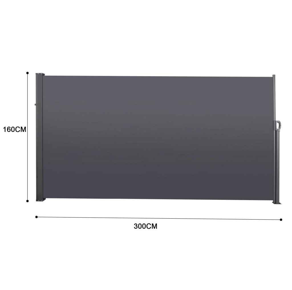 Tenda laterale retrattile per balcone e terrazzo; 3 m; tessuto in poliestere grigio scuro
