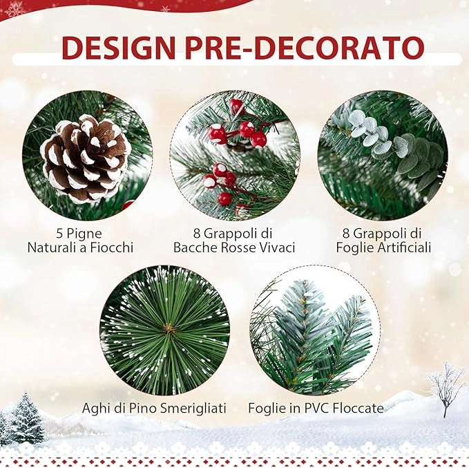 Albero di Natale Artificiale Piccolo 90 CM, Albero di Natale Piccolo da Tavolo a Batteria con 81 Foglie in PVC e Pino, 20 Luci LED Bianche Calde, 8 Modalità, Timer, Bacche e Pigne