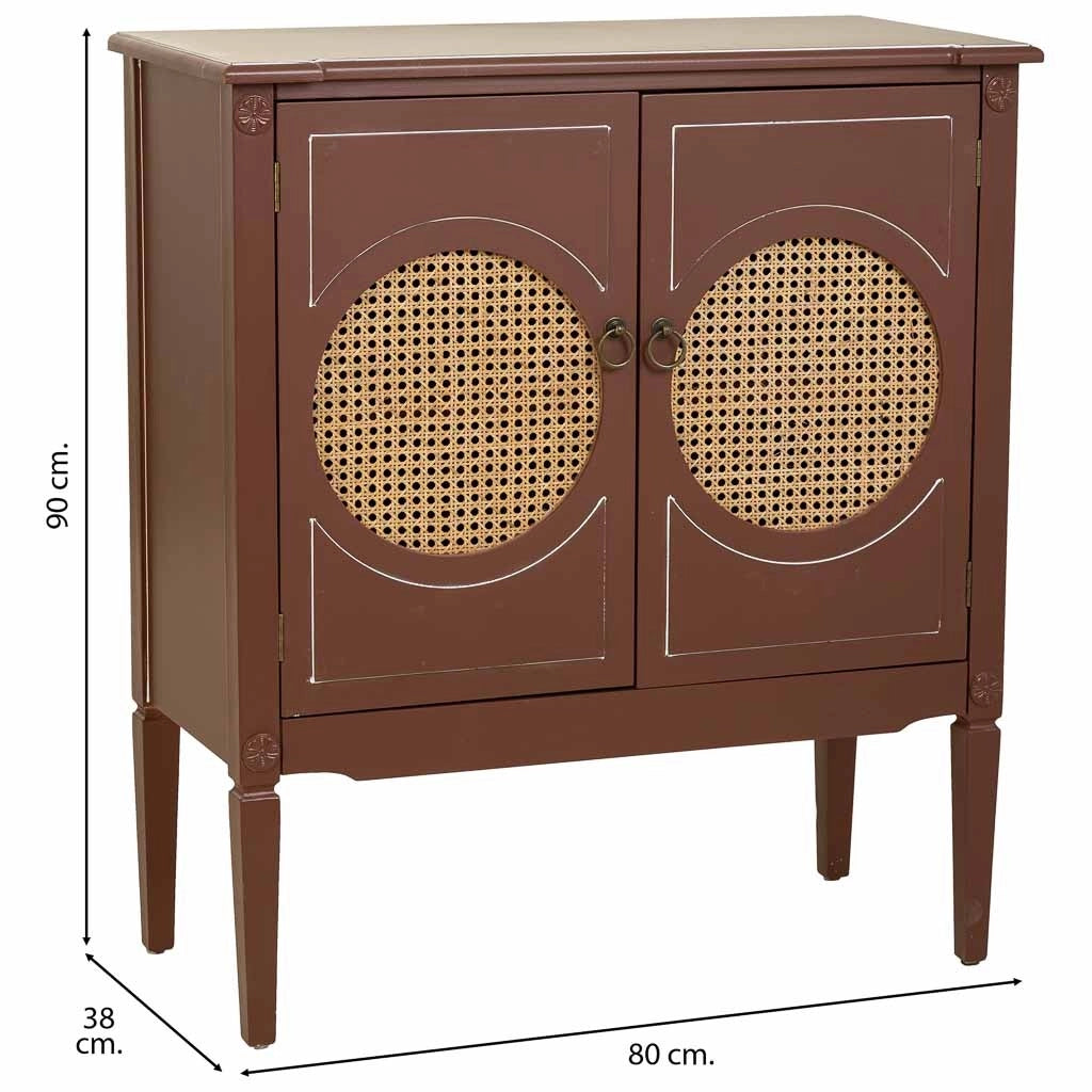 Mobile da ingresso in legno marrone e rattan 80x38x90h