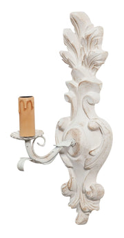 Biscottini Lampada Applique Shabby in legno e ferro finitura bianco anticato Made In Italy