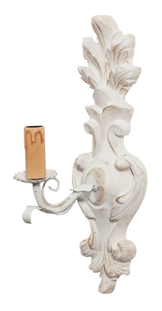 Biscottini Lampada Applique Shabby in legno e ferro finitura bianco anticato Made In Italy