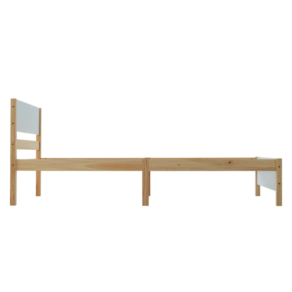 Letto Singolo 90 x 200 cm; 1 Posto; con 15 Doghe e Piede Centrale; senza Materasso; Legno Massello e MDF; Bianco Naturale
