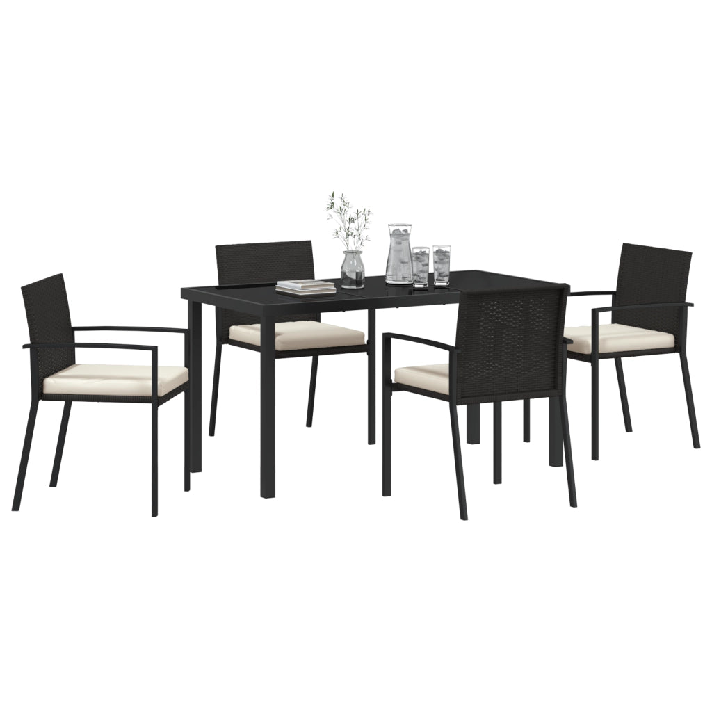 Set da pranzo da giardino 5 pezzi Nero Polyrattan