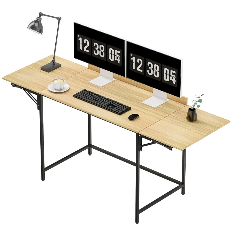 Scrivania pieghevole multifunzionale con 2 allunghe, gambe in metallo, per ufficio e studio, rovere, 170 × 58 cm