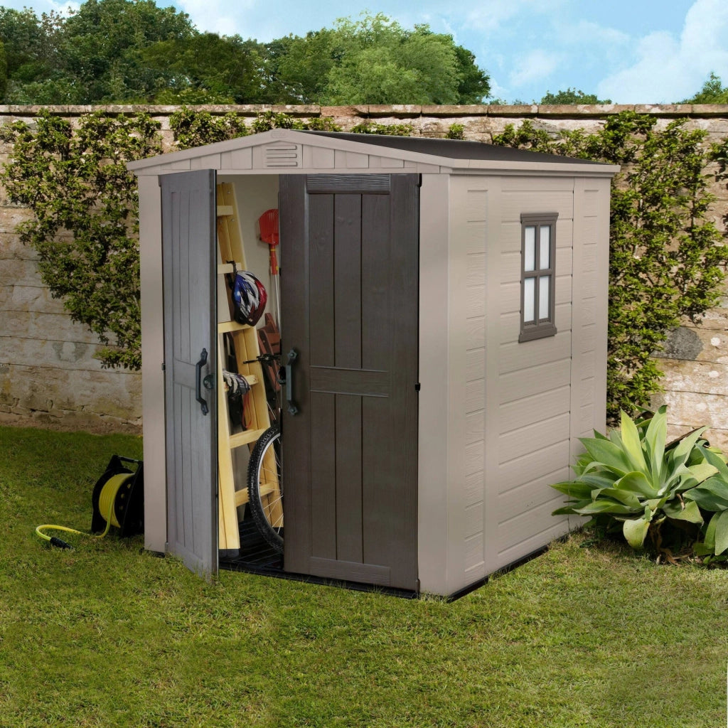 Casetta da giardino Weyburn, Capanno da esterno, Rimessa da giardino, Ripostiglio per attrezzi, 178x196 h208 cm, Beige