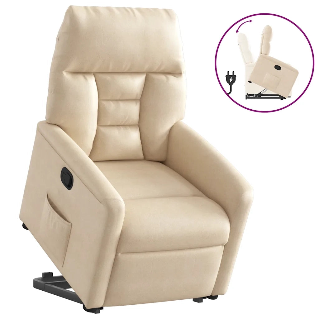 Poltrona Alzapersona Reclinabile Beige in Tessuto Microfibra 3303092