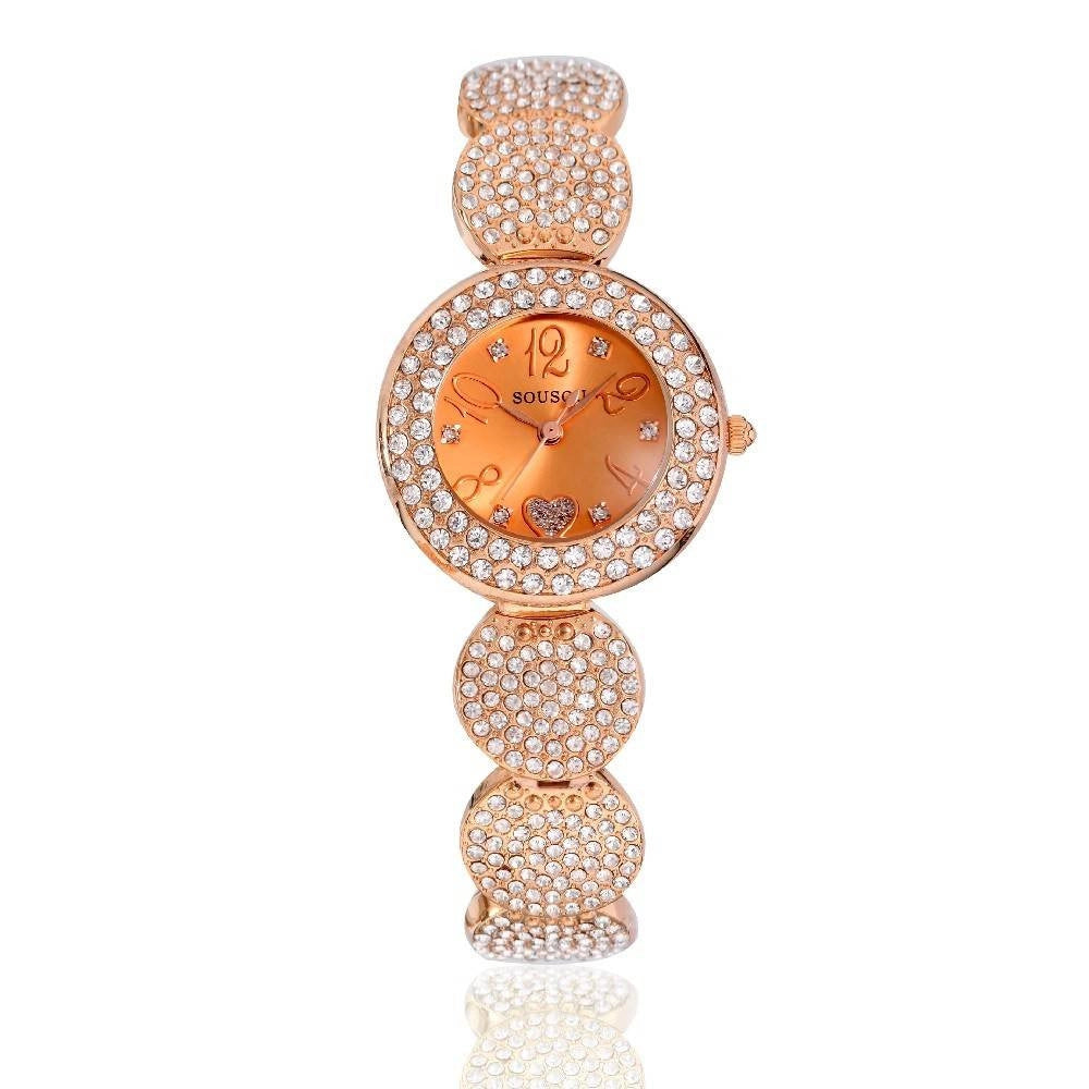 Trade Shop - Orologio Da Polso Sousou S6097 Donna Movimento Quarzo Cuore Brillantini Oro Rosa -