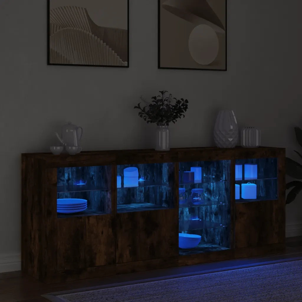 Credenza con Luci LED Rovere Fumo 164x37x67 cm 3209055