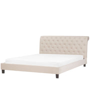 Letto in Tessuto Beige Rete a Doghe in Stile Chesterfield 180 x 200 cm Lino stile Vintage Glam