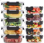 Contenitori alimentari in vetro con coperchi a chiusura rapida, coperchi impermeabili, riutilizzabili, magnetron resistenti, BPA liberi, scatole per picnic (10 contenitori e 10 coperchi), 1040 ml e 370 ml, confezione da 10pz.