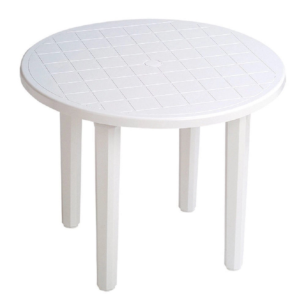 Trade Shop - Tavolo Da Giardino Bianco Rotondo In Plastica 90x72cm Resistente Arredo Esterno 008942 -
