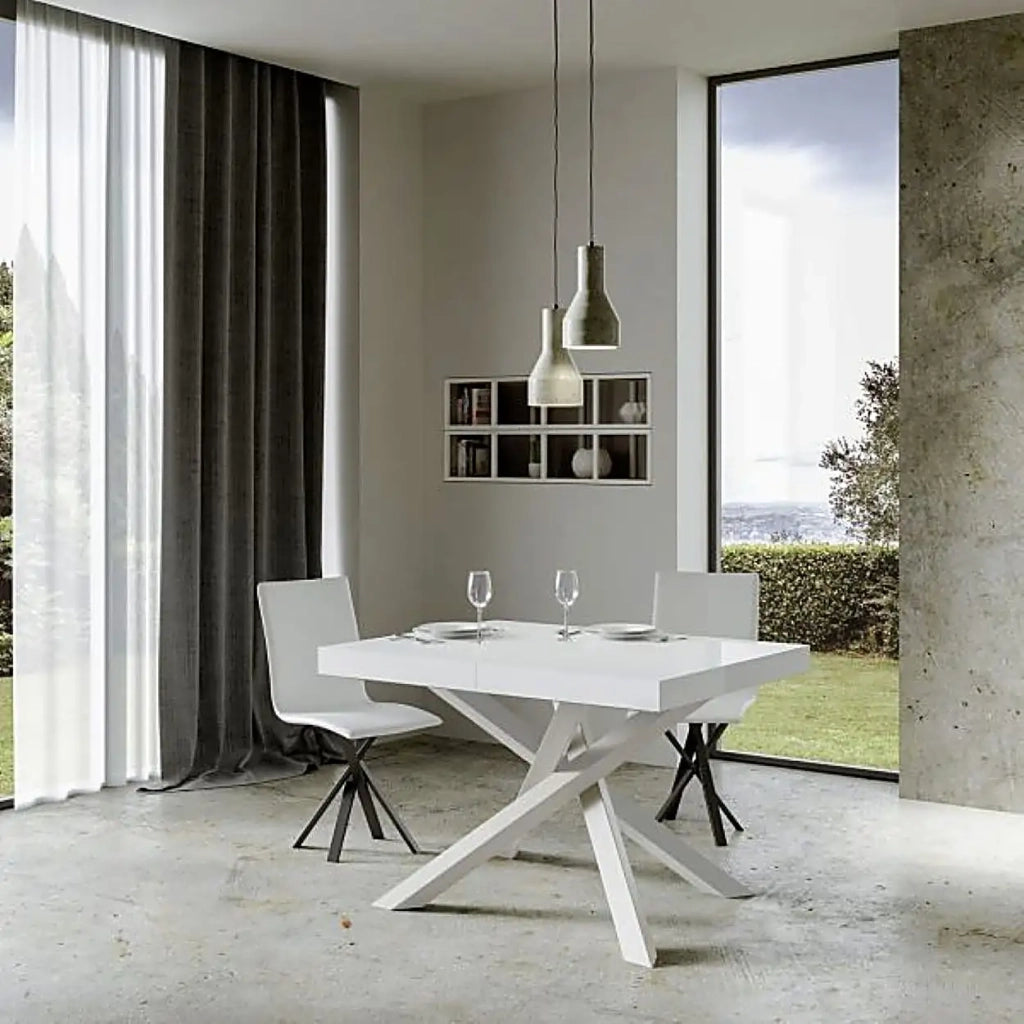 Tavolo allungabile 140/400x90 cm Volantis colore bianco frassino gambe bianche