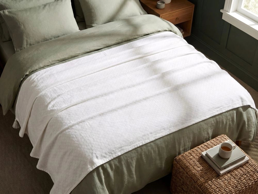Copriletto in cotone bianco sporco 200 x 220 cm con frange Decorativo Camera da letto