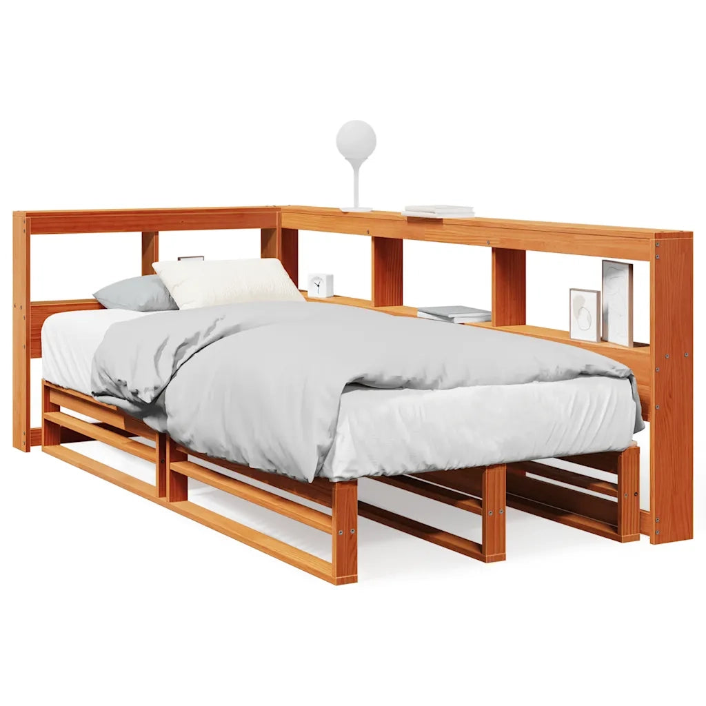 Letto Libreria senza Materasso-Struttura Letto con contenitore Marrone Cera 90x200 cm in Pino 928659