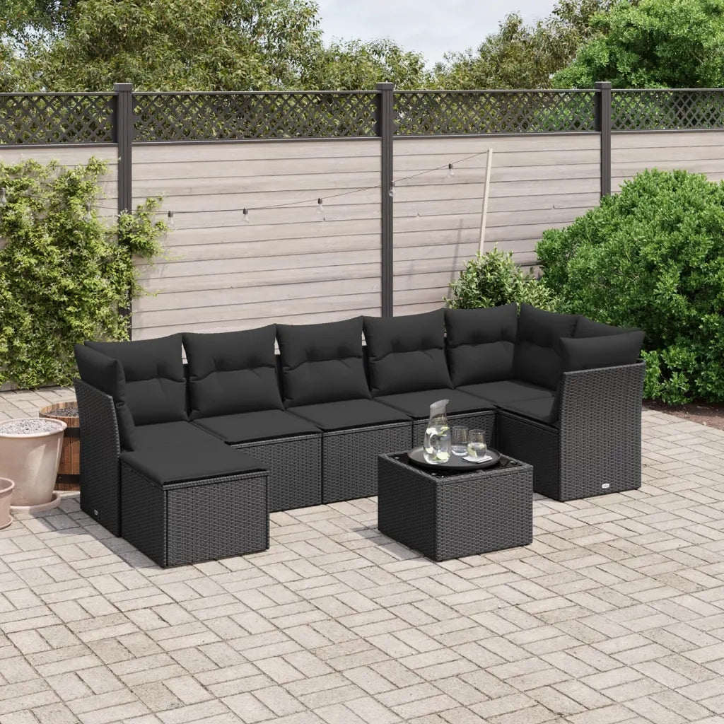 vidaXL Set Divani da Giardino con Cuscini 8 pz Nero in Polyrattan