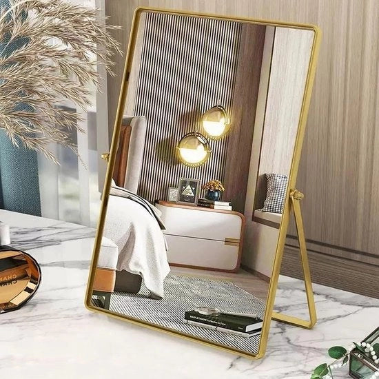 Specchio da trucco con cornice metallica - Tavolo da trucco portatile - Specchio rettangolare a design Hollywood - Specchio a alta definizione - Resistente allo shock - Design moderno