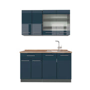 Cucina singola Fame-Line Blu scuro lucido/Antracite 140 cm, PL Rovere Vicco
