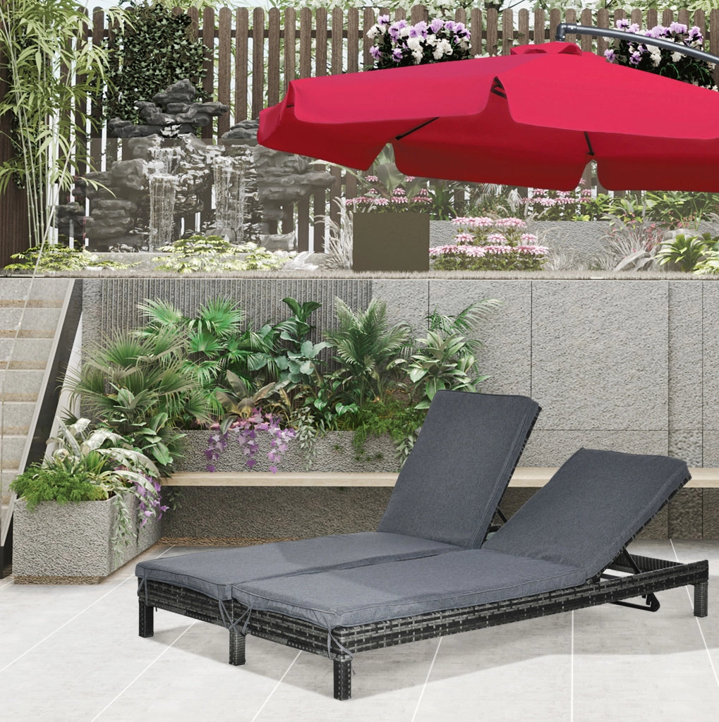 Lettino prendisole per 2 persone con schienali regolabili a 5 posizioni; 198x63x28 cm; grigio